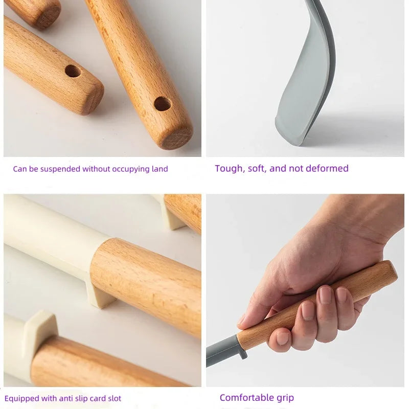 Silicone Kitchen Utensils Set Wooden Handle Non-stick Spatula Cookware