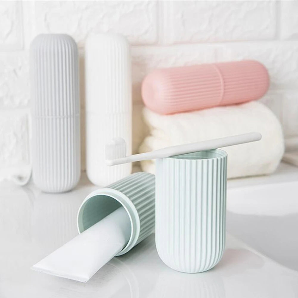 Travel Toothbrush Box Vertical Stripe Portable Mouthwash Cup Brushing