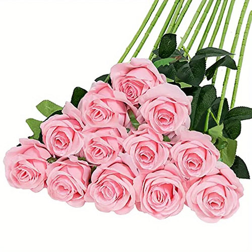 12pcs Realistic Artificial Rose Bouquet for Weddings, Birthdays, and