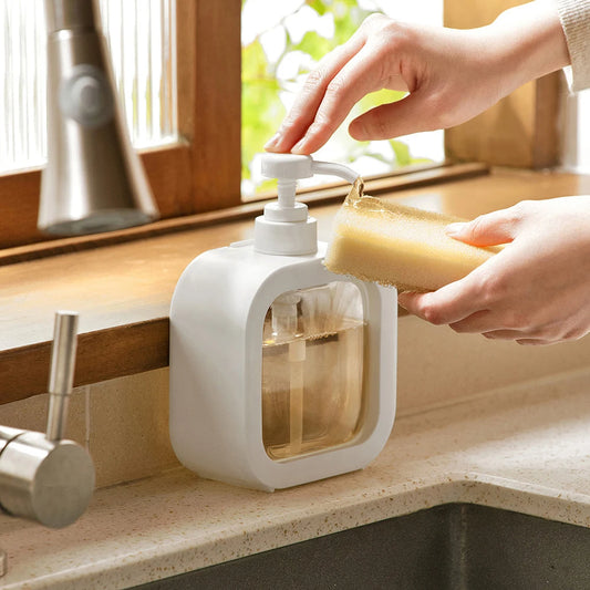 A large-capacity soap dispenser bottle, transparent visible plastic