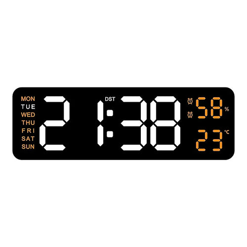 9 Inch Large Digital Wall Clock USB Powered TEMP Humidity Week Auto