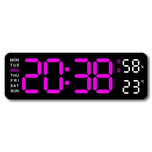9 Inch Large Digital Wall Clock USB Powered TEMP Humidity Week Auto