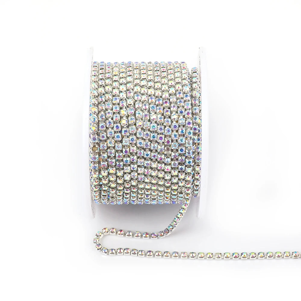 1Yard 10Yards/roll SS6-SS16 Glitter Crystal Rhinestone Chain Sew-On