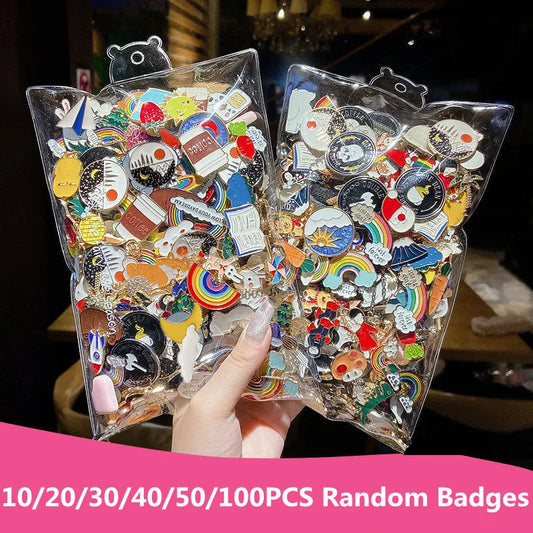 10-100Pcs Enamel Badges Pins Diversity Random Brooches Icons Plants