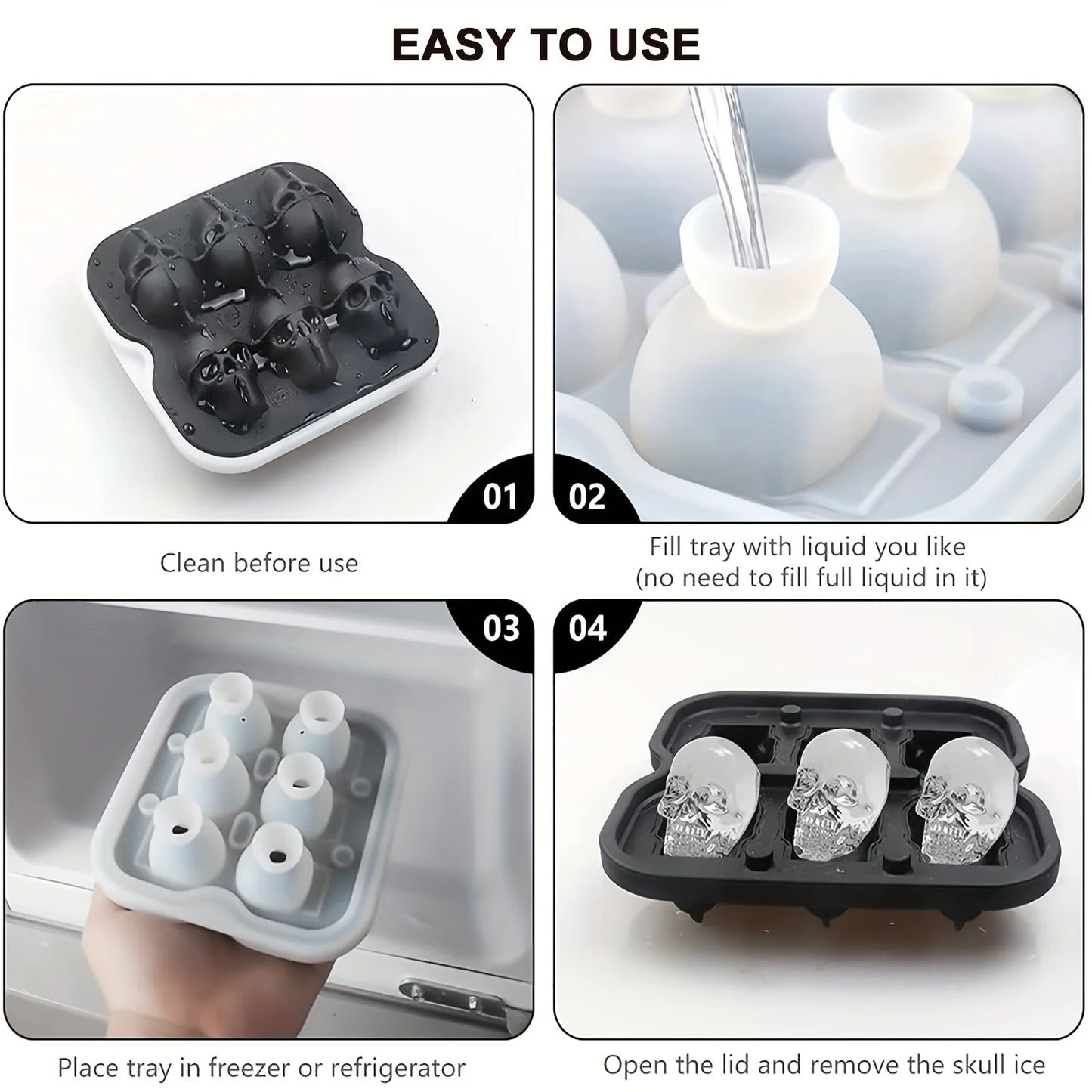 Skull Ice Ball Mold Silicone 3D Flexible Ice Cube Trays BPA Free Ice