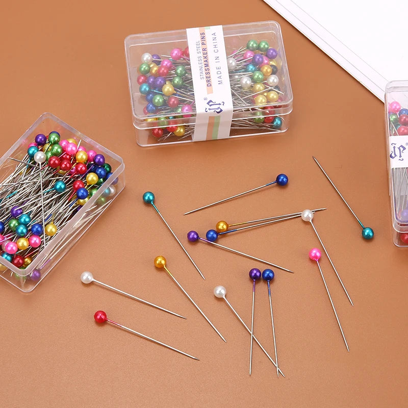 100/300/500pcs Colorful Round Pearl Head Needles Stitch Straight Push