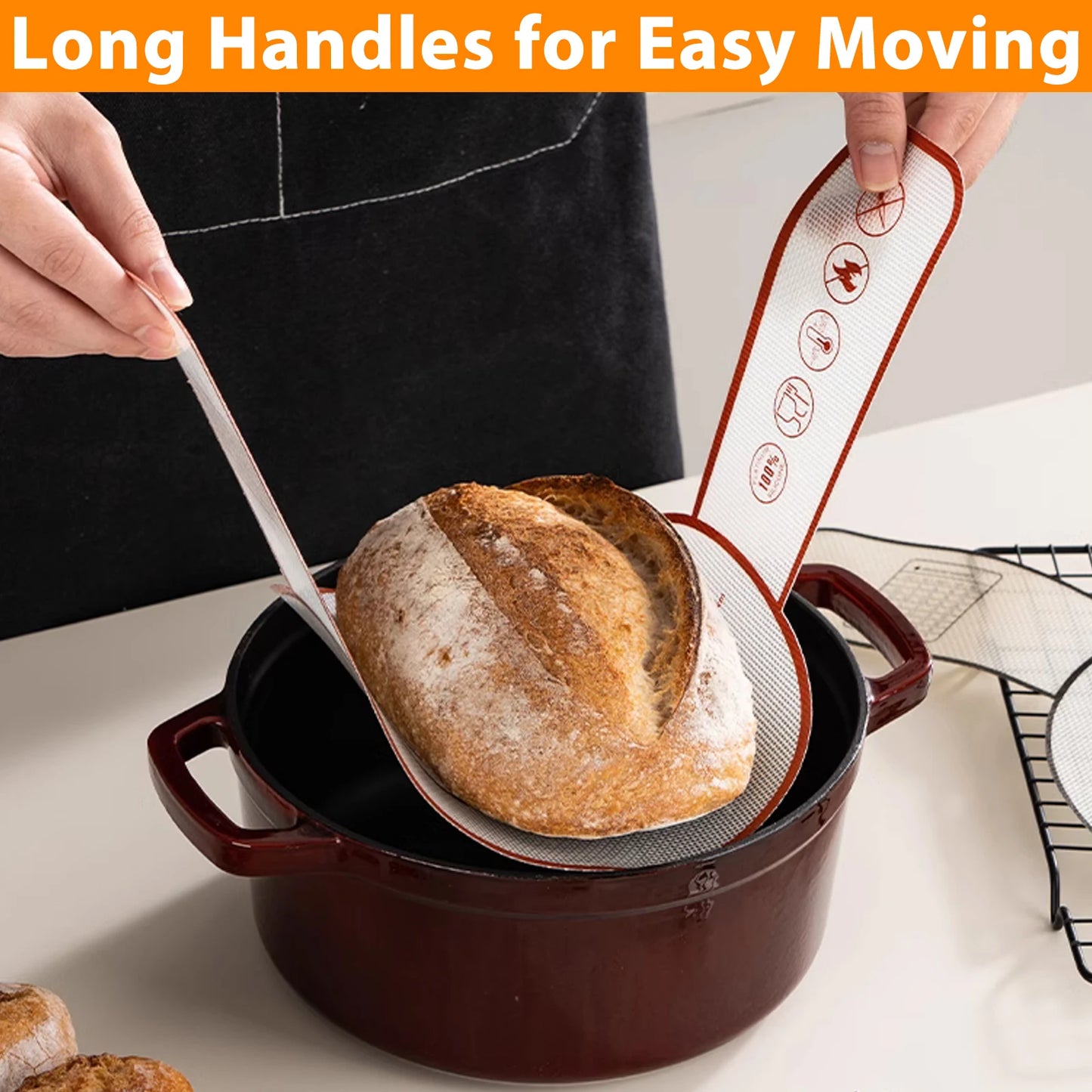 Silicone Bread Sling for Dutch Oven, Reusable Baking Mat with Long