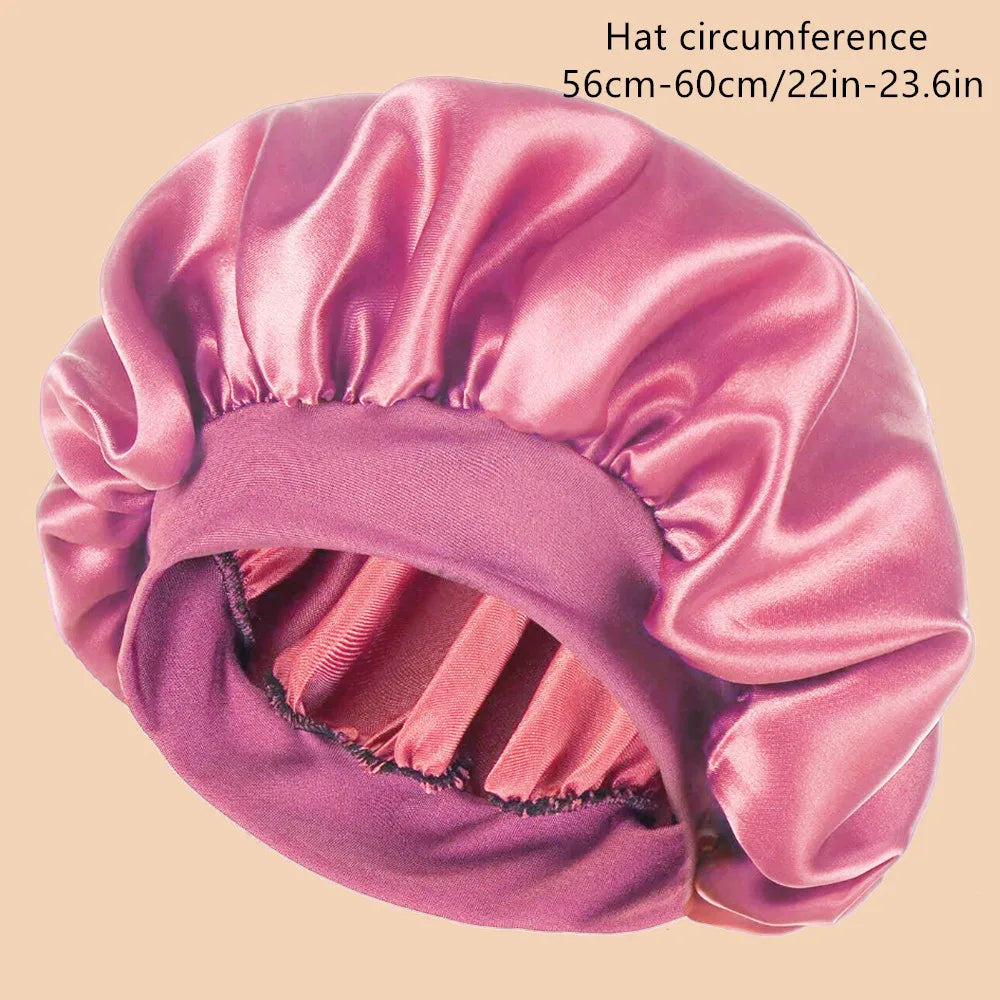 1pc Women's Solid Color Satin Wide-Brimmed Shower Cap, Suitable For