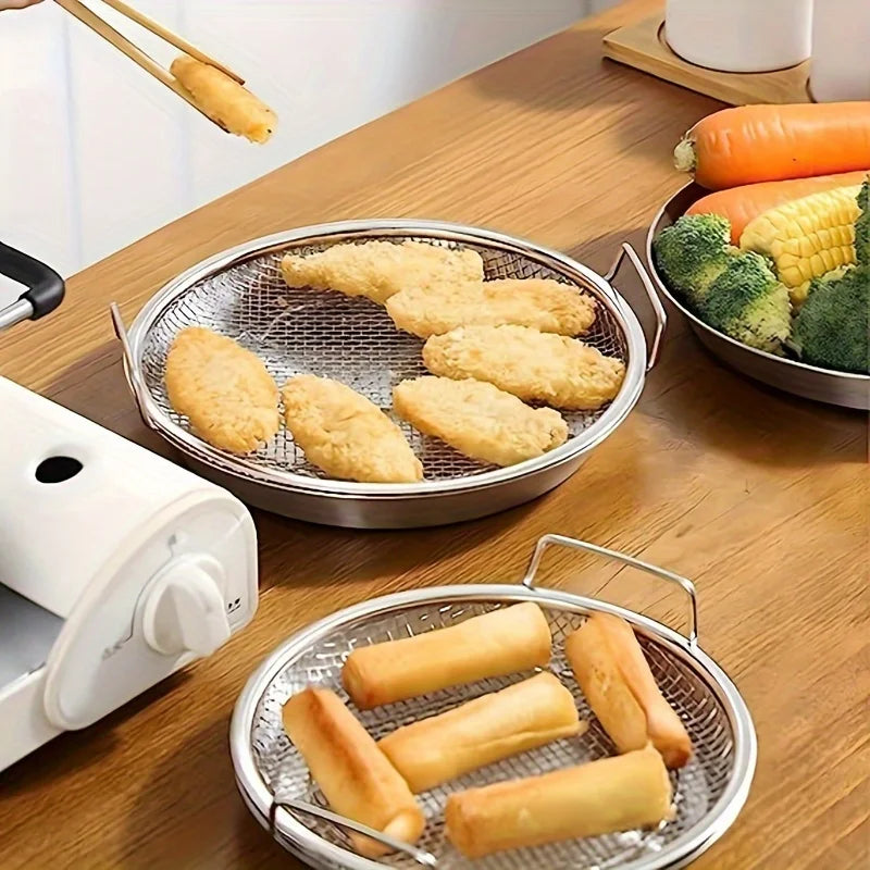 tainless Steel Filter Tray,Reusable Round Mesh Basket,Frying