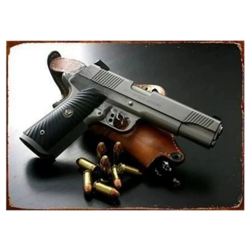 Pistol Metal Signs, Exuding Military Flair, Ideal As Wall Decoration