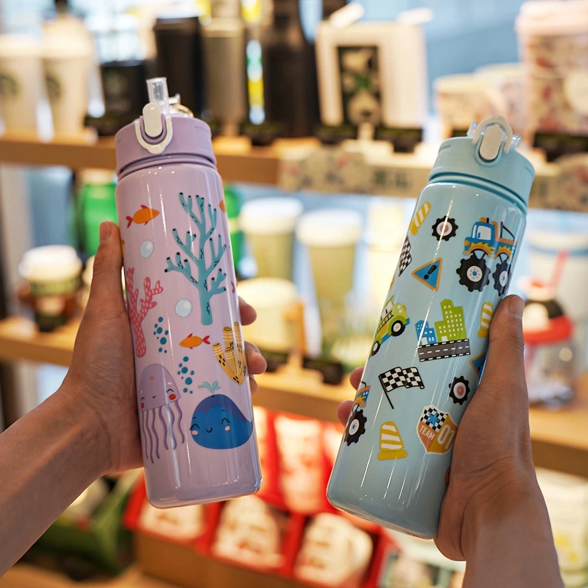 1pc 750ml 23OZ cartoon car series plastic water bottle, multiple