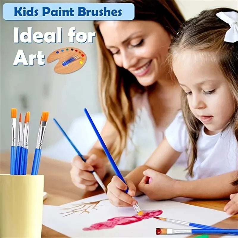 50Pcs Painting Brushes Set Art Round Flat Hair Nylon Hair Paint Brush