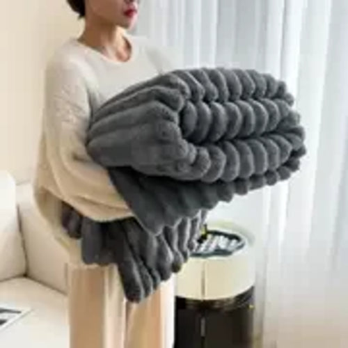 Light luxury Solid Color Multifunctional Rabbit Velvet Blanket Winter