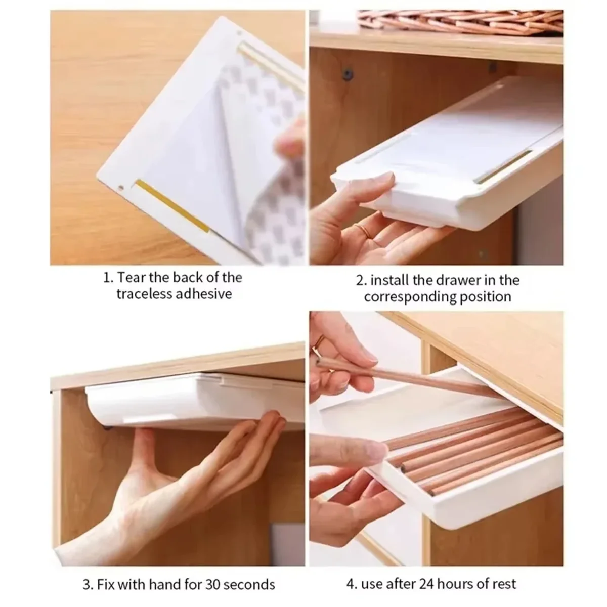 1pc White SelfAdhesive Storage Drawer Box Makeup Pencil Tray Desk