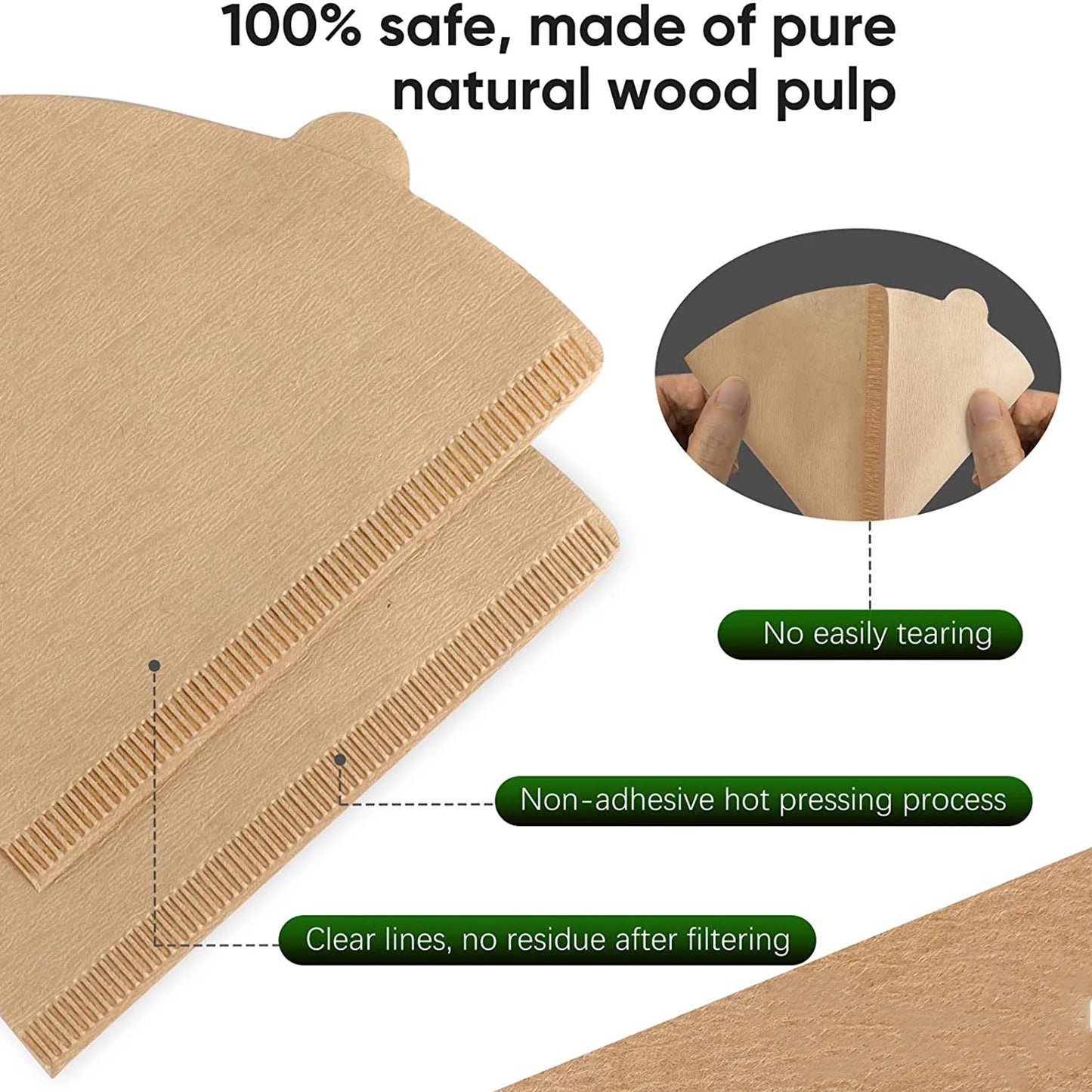 Cone Coffee Filters, 100 Count 1-4 Cups Unbleached Natural Brown V02