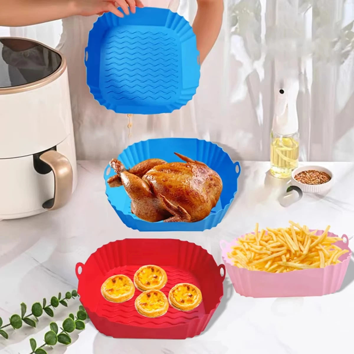 Silicone Air Fryer Pot Tray Food Safe Reusable Square BBQ Barbecue Pad