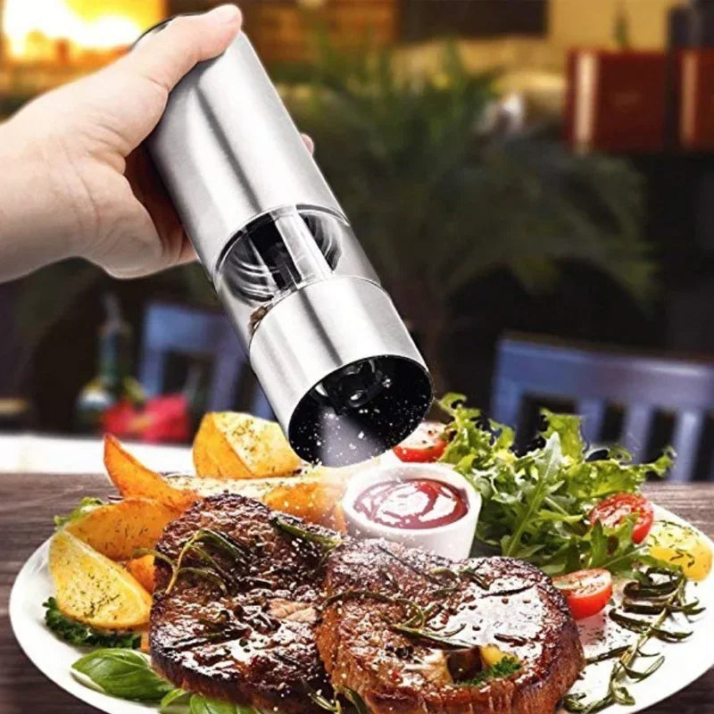 Electric Salt Pepper Grinder Set Stainless Steel One Handed Operation