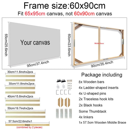 30x40 40x50 60x90cm Canvas Frame Wooden Frames Wooden Photo Oil
