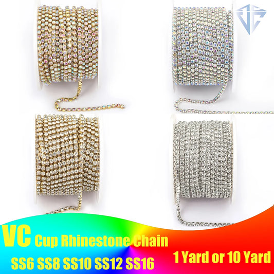 1Yard 10Yards/roll SS6-SS16 Glitter Crystal Rhinestone Chain Sew-On
