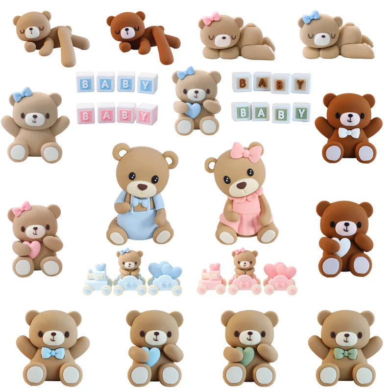 New 3D Bear Cake Topper Baby Shower Bear Decoration Boy Girl Happy 1st