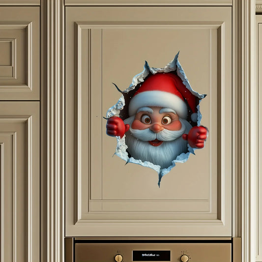 3D Reindeer Break-Through Wall Decal, Vinyl Christmas Wall Stickers,
