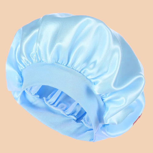 1pc Women's Solid Color Satin Wide-Brimmed Shower Cap, Suitable For