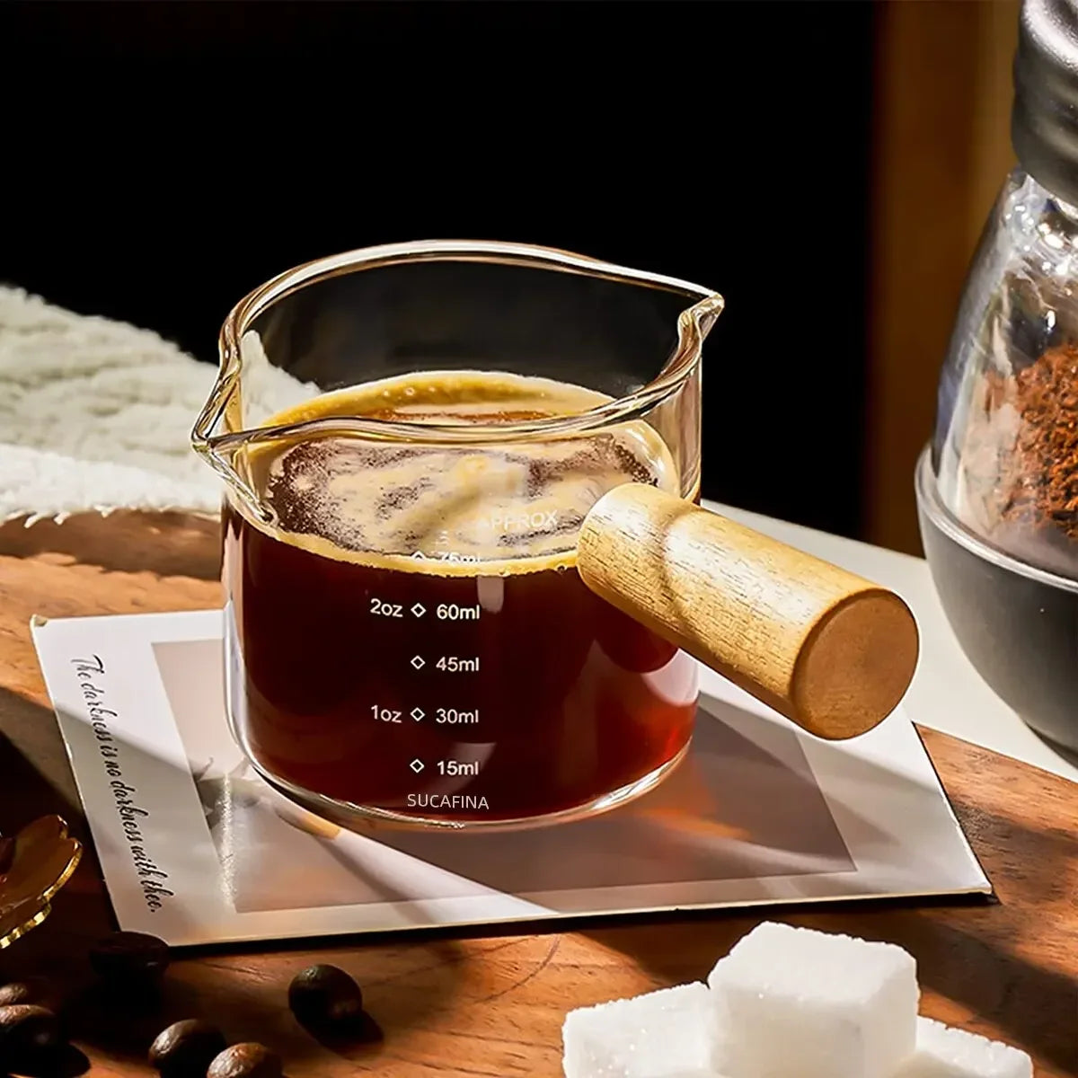 Glass Measuring Cup With Wood Handle 1pc Glass Espresso Measuring Cup