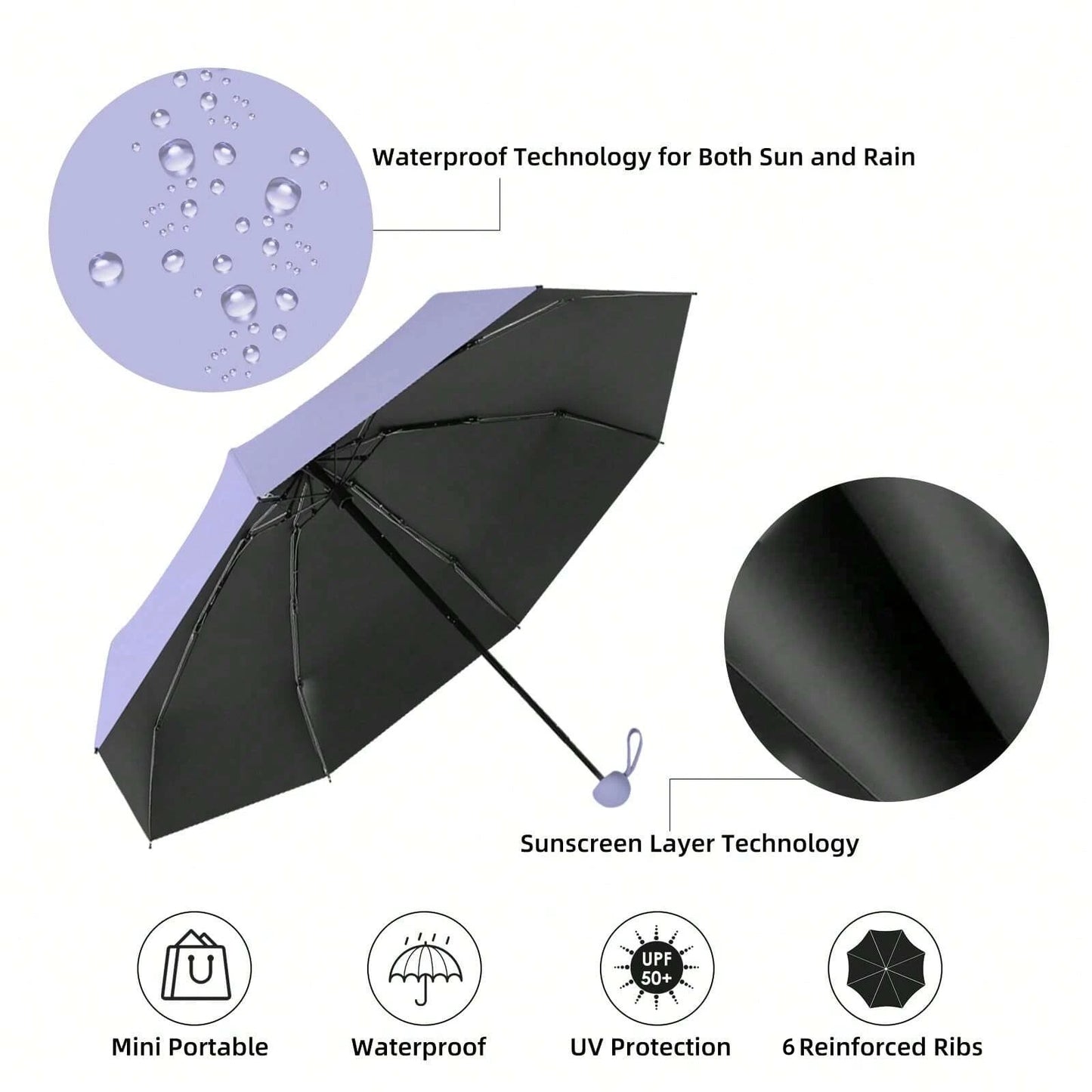 1pc Anti-Uv Mini Umbrella For Sunny And Rainy Days, Portable With Uv
