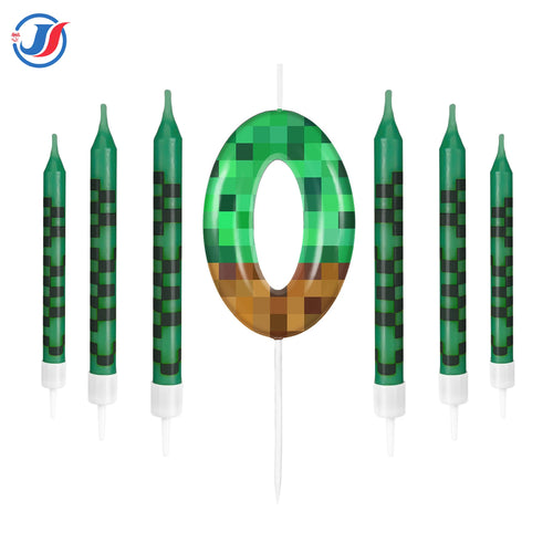 7Pcs Pixel Miner Birthday Cake Candles Topper for Pixel Theme Party