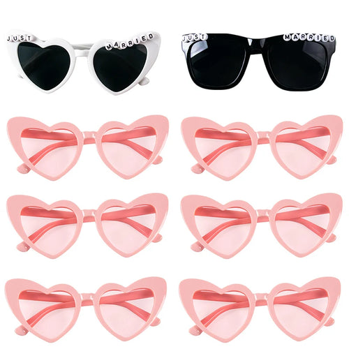 Bachelorette Party Heart Shaped Glasses Black White Pink Avocado Green