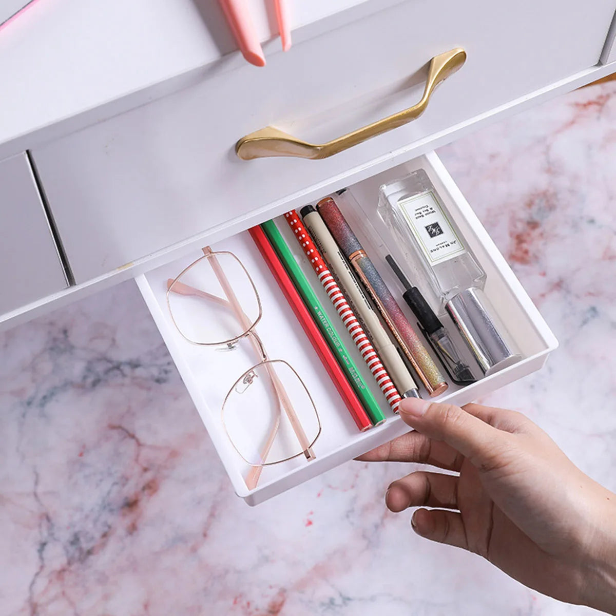 1pc White SelfAdhesive Storage Drawer Box Makeup Pencil Tray Desk