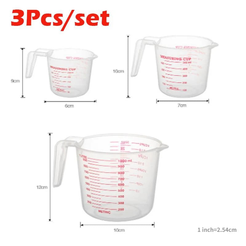3pcs 250/500/1000ml Baking Liquid Measuring Cups PVC Scale Cup Plastic