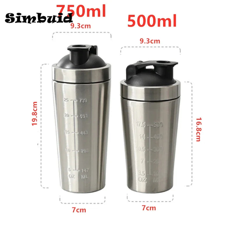 500ML/750ML Stainless Steel Protein Powder Shaker Bottle with Steel