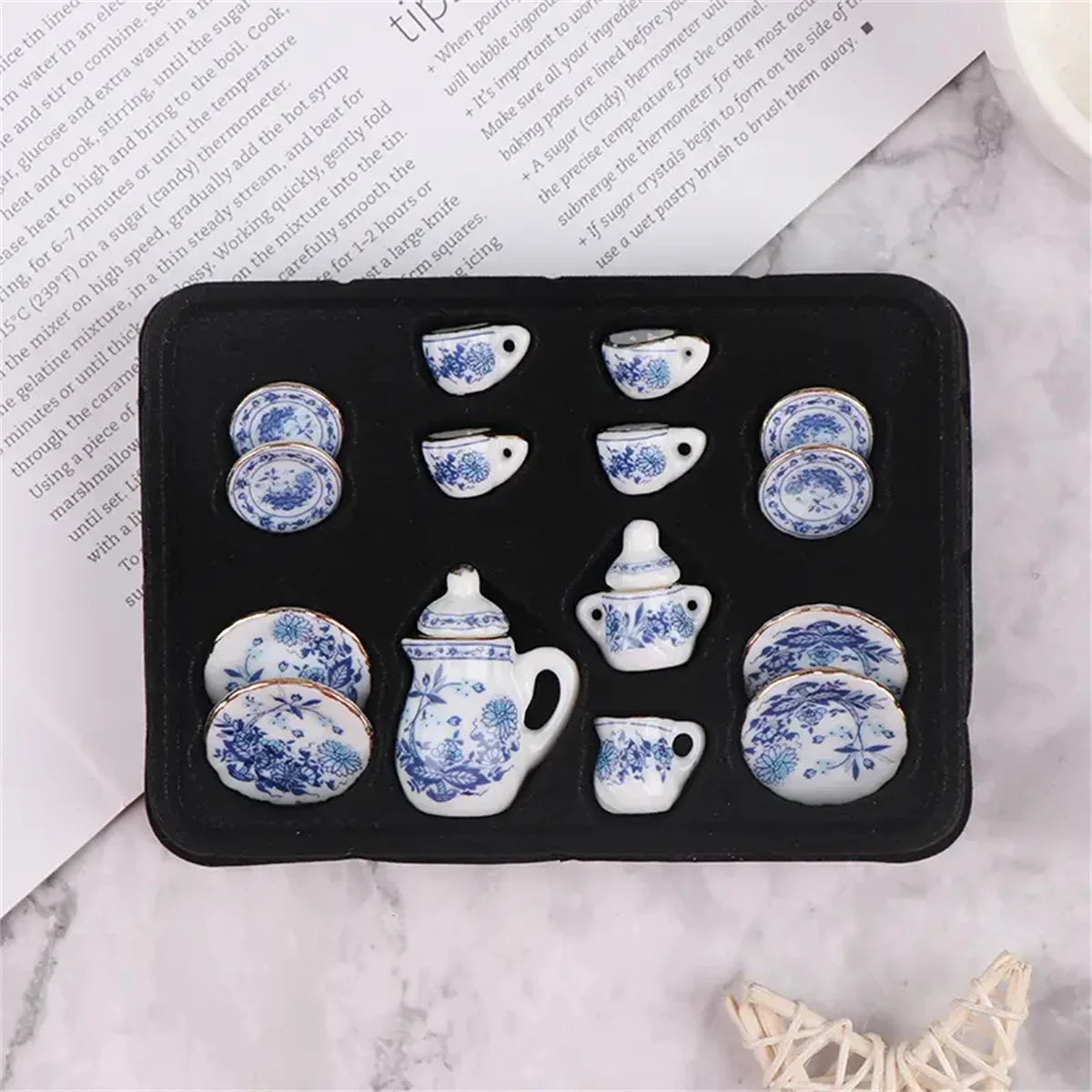 15Pcs/Set Vintage Miniature White Porcelain Tea Set Pot Cup Plate