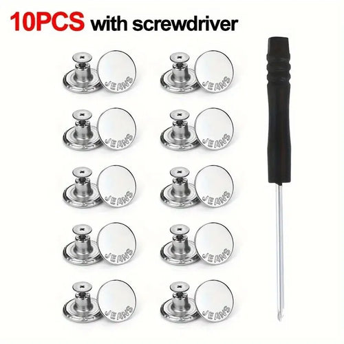 10Pcs Metal Jeans Buttons 17mm Replacement No-Sewing Screw Button