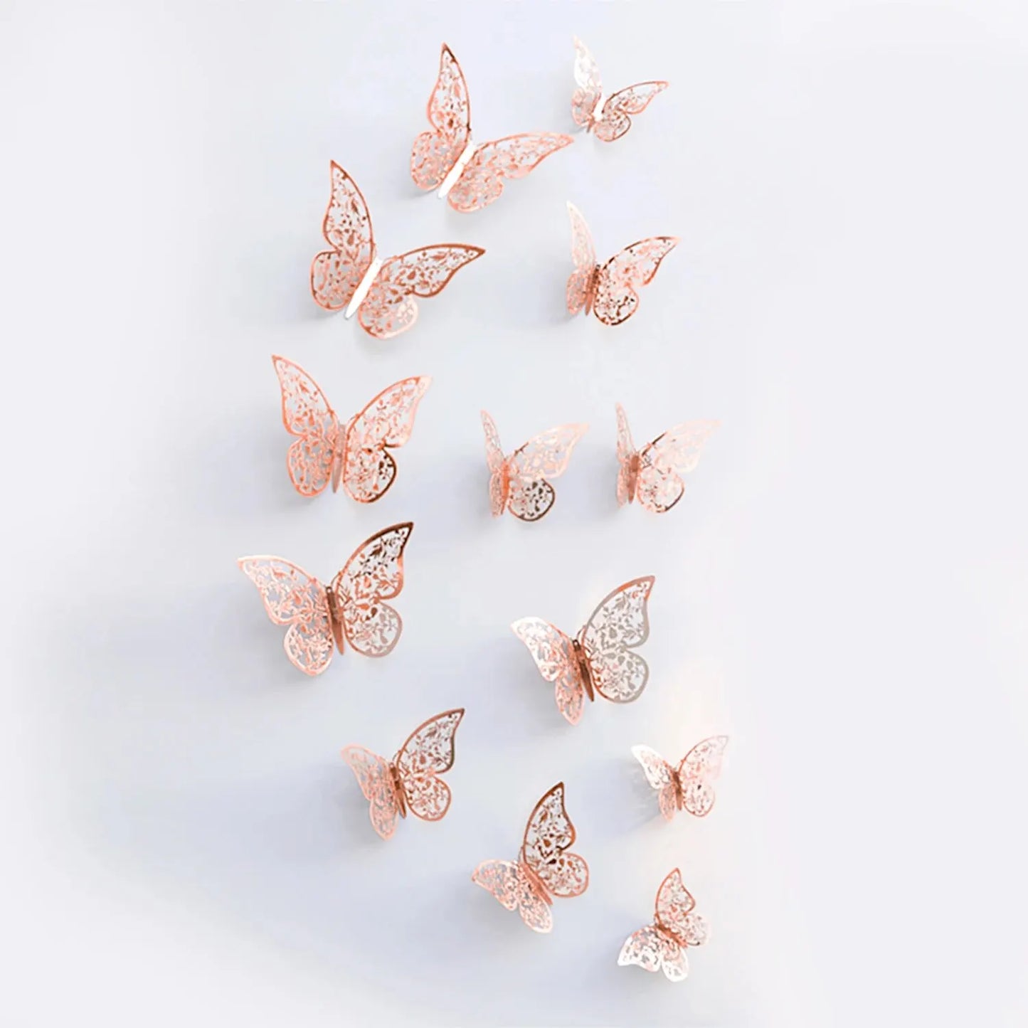 12pcs/lot Metal Inspired Hollow 3D Paper Butterfly Decorations for