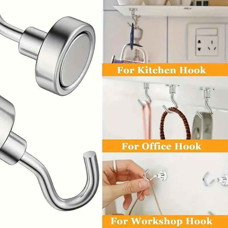 3/6Pcs Magnetic Hooks Heavy Duty, 25 LBS Strong Magnets with Metal
