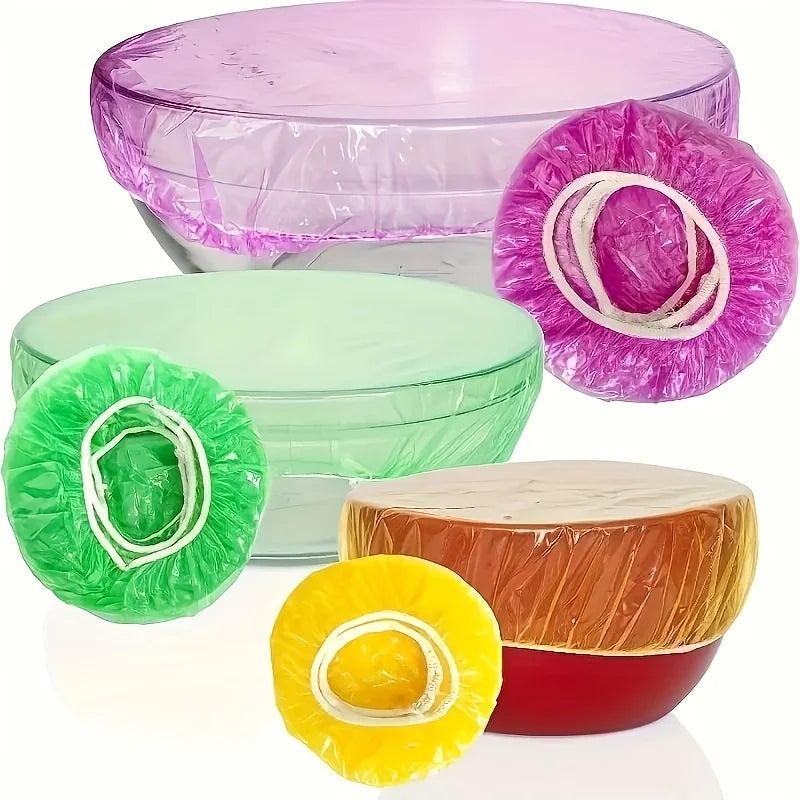 100pcs Reusable Elastic Food Covers - Transparent Stretchable Bowl