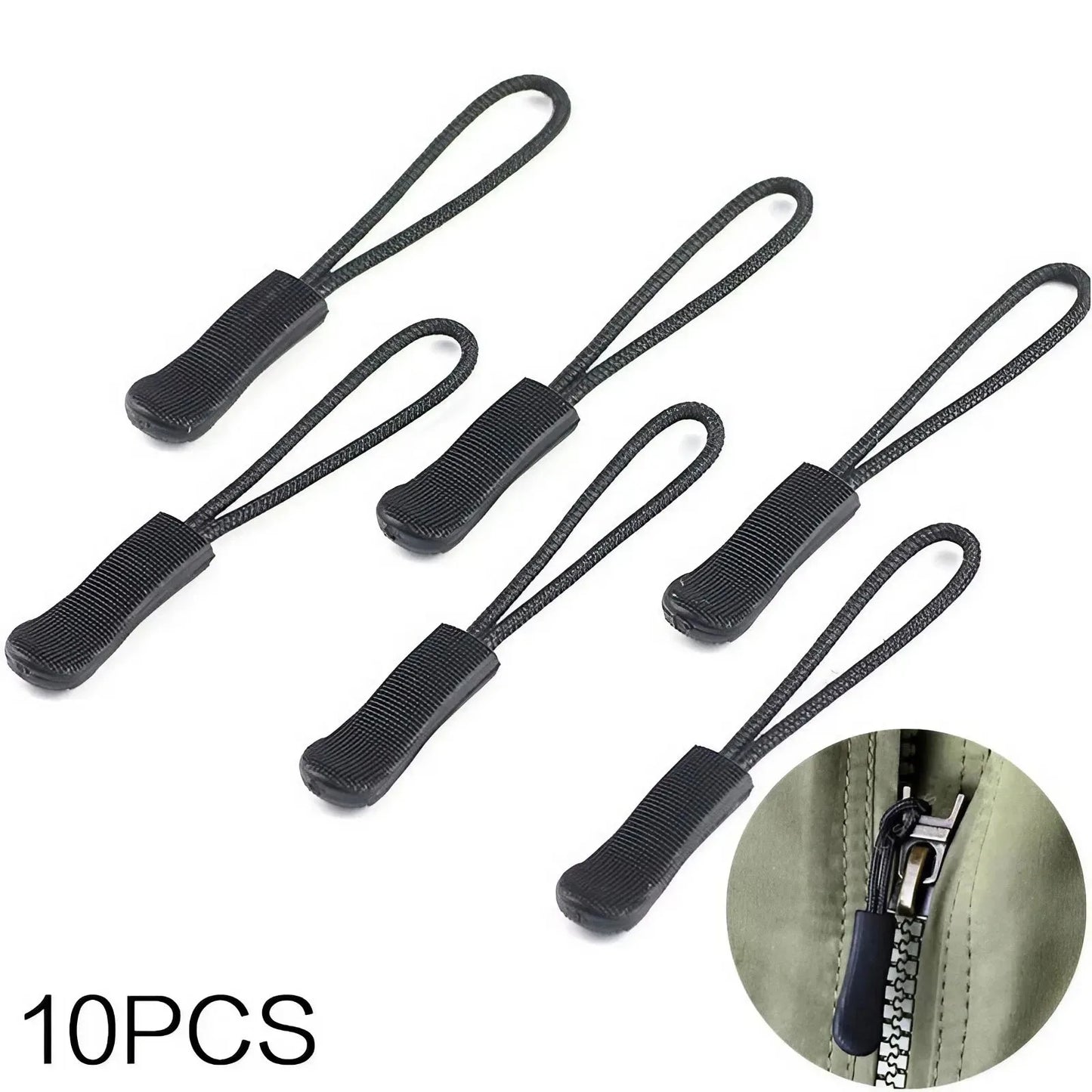 10 black plastic zipper puller, durable PVC zipper puller, suitable