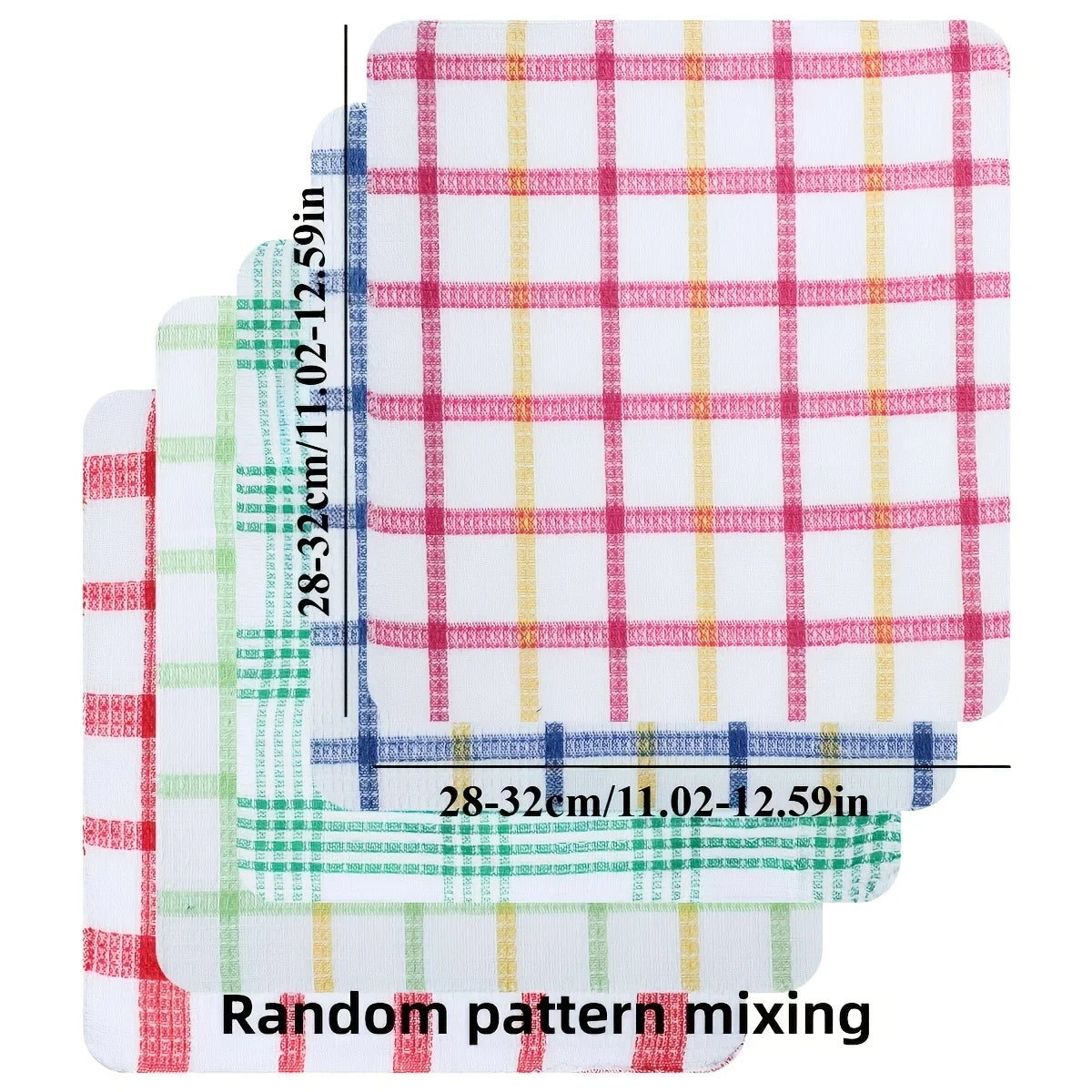 3/5/10/12pcs Plaid Kitchen Towels - Double-Sided Non-Shedding Dish