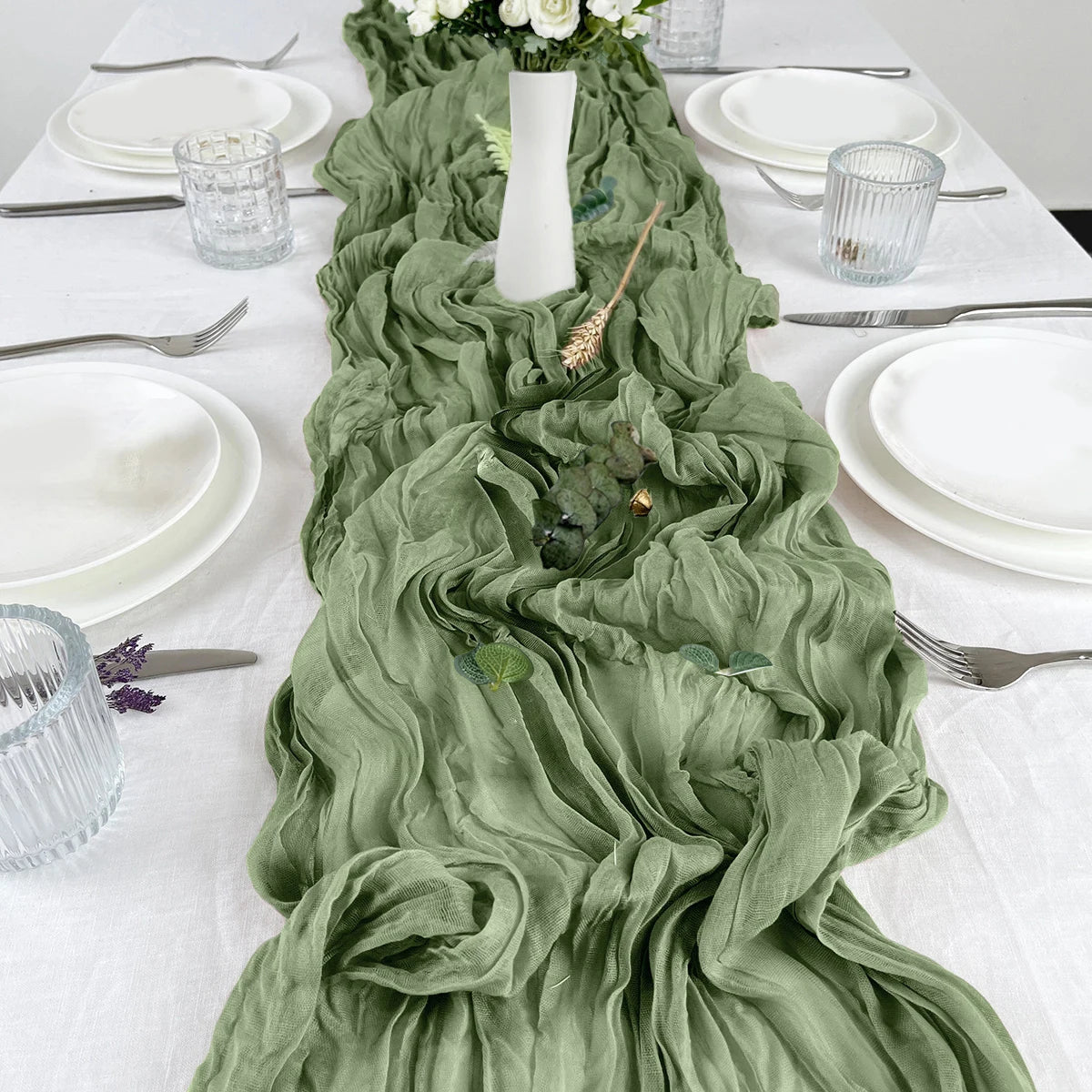 Semi-Sheer Gauze Table Runner Sage Cheesecloth Table Setting Dining