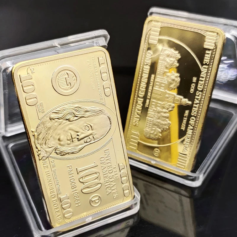 1pcs USA 100 Dollar Bullion 24k Gold Bar American Metal Coin Golden