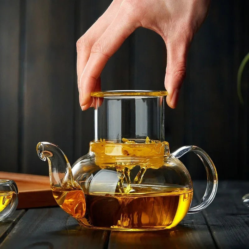 400ml/1000ml Filterable Heat-resistant Thickened Glass Teapot High