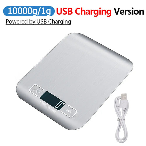 5kg/10kg Rechargeable Kitchen Scale LCD Display Stainless Steel