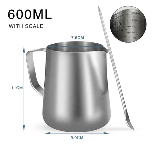 Milk Frother Jug Stainless Steel Container 100ML 350ML 600ML Frothing