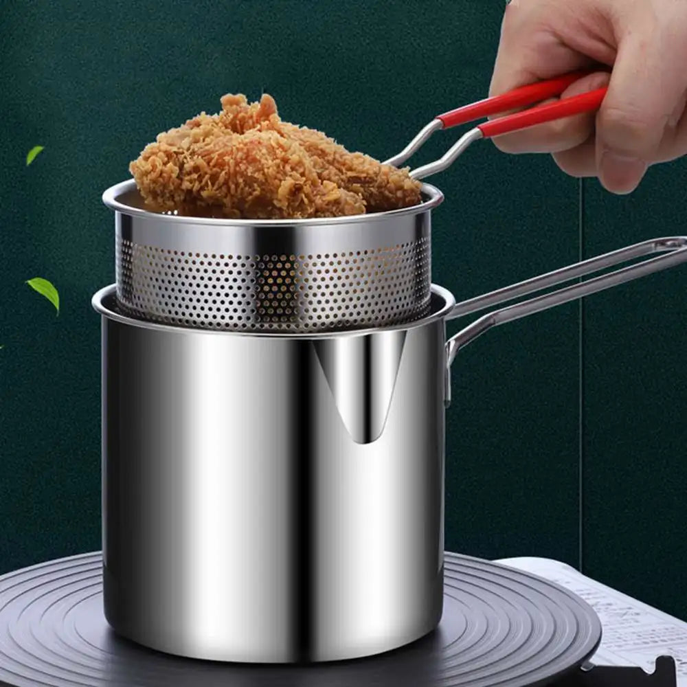 Deep Frying Pot  Kitchen Fryer With Strainer Stainless Steel Tempura