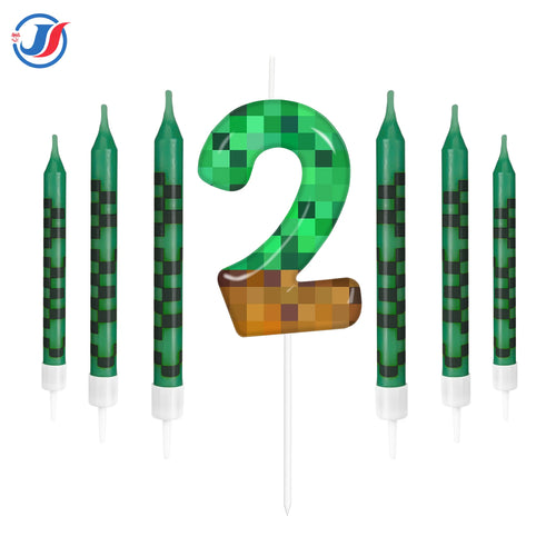 7Pcs Pixel Miner Birthday Cake Candles Topper for Pixel Theme Party
