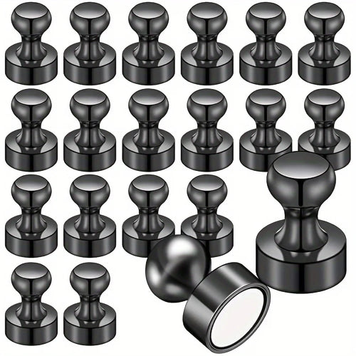 Black Neodymium Magnetic Push Pins - Strong Refrigerator & Whiteboard