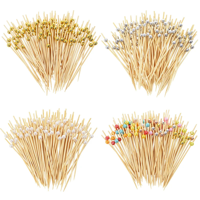 100Pcs Disposable Bamboo Skewers Food Picks Buffet Cupcake Fruit