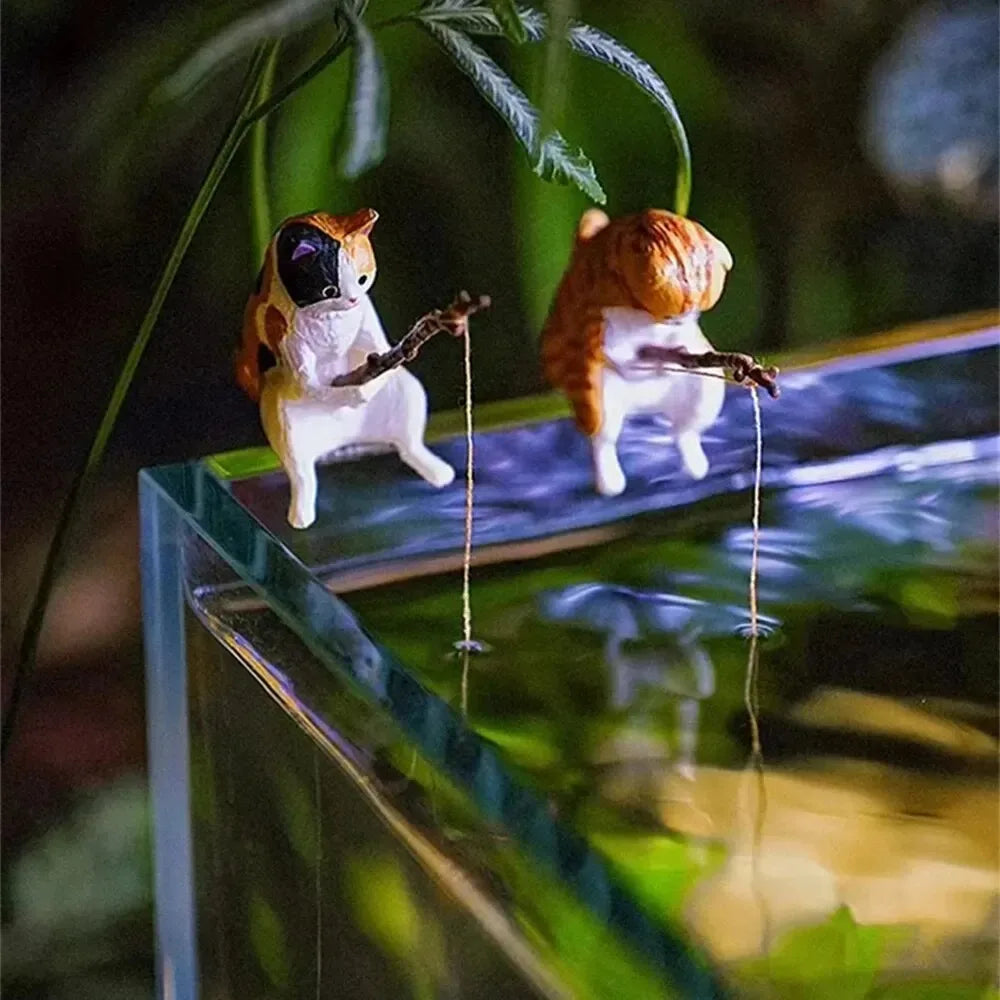 Fishing cat Car Interior Decoration Cute Resin With Pipe Glasses Auto
